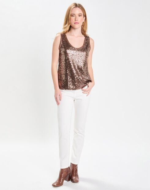 Top Paillettes Tess marron