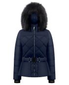 Veste de ski satinée fausse fourrure bleue