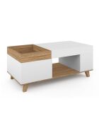 Table basse Stella avec plateau relevable et double coffre bois et blanc