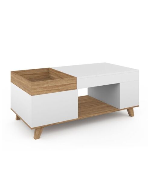 Table basse Stella avec plateau relevable et double coffre bois et blanc