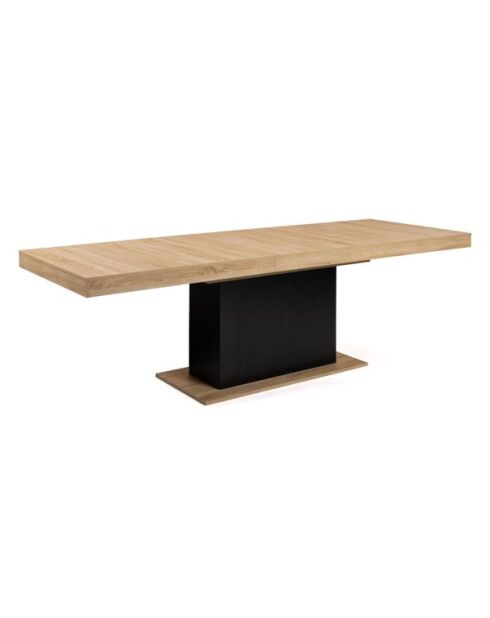 Table repas extensible Tania 200-250cm plateau bois et pieds central noir