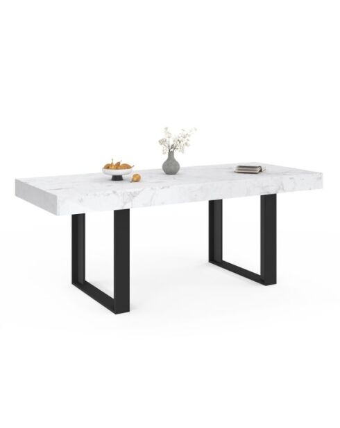 Table repas extensible Brixton 160-200cm plateau imitation marbre et pieds noirs