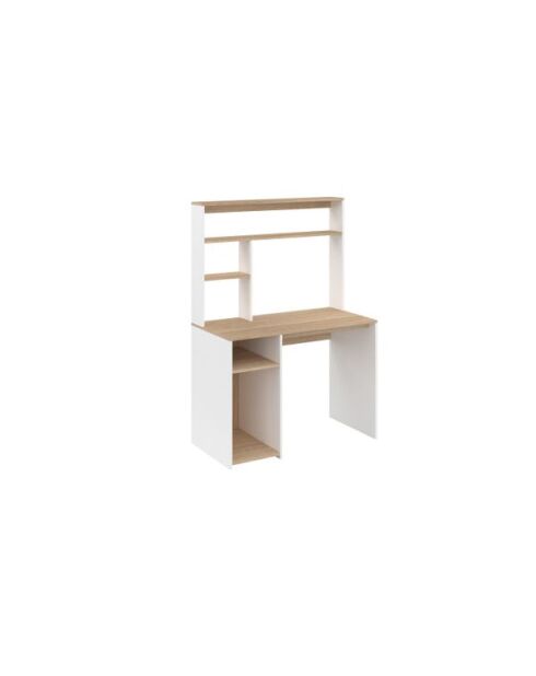Bureau Danny avec étagères de rangement bois et blanc