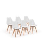 6 Chaises Nordia assise blanche et pieds bois