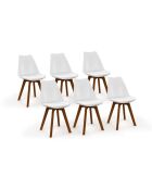 6 Chaises Brava assises blanches et pieds bois foncé