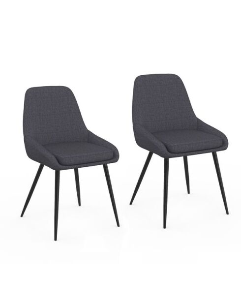 2 Chaises Ornella assise tissu gris foncé et pieds métal noirs