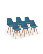 Chaises Nordia assise bleu canard et pieds bois - lot de 6