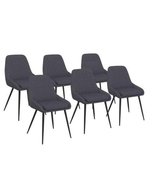 6 Chaises Ornella assise tissu gris foncé et pieds métal noirs