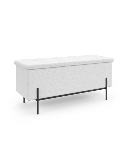 Banc coffre Loan en bouclette blanche et pieds noirs 100cm