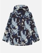 Parka imprimée camouflage noir/bleu
