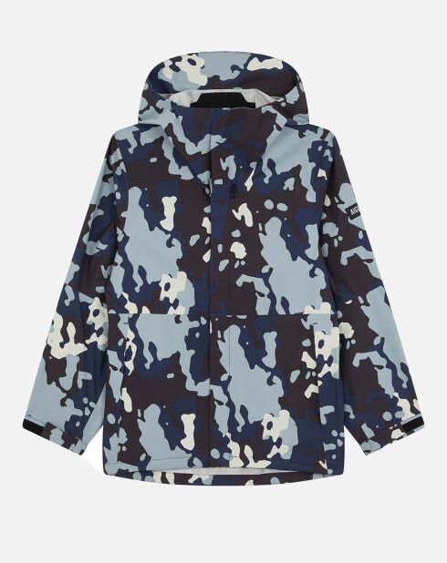 Parka imprimée camouflage noir/bleu