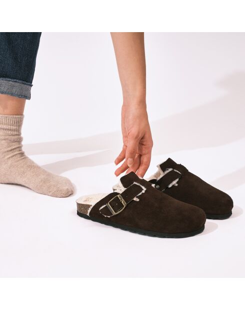 Sabots en Velours de cuir Noe marron
