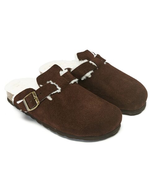 Sabots en Velours de cuir Noe marron