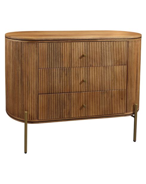 Commode en manguier 3 tiroirs Lima naturel/doré - 110x45x80 cm