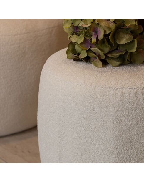 Pouf en tissu bouclette Malo blanc - 41.5x41.5x40 cm