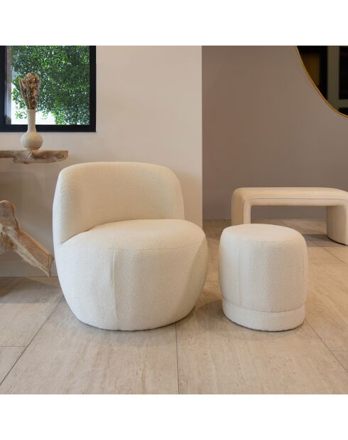 Pouf en tissu bouclette Malo blanc - 41.5x41.5x40 cm