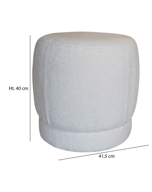 Pouf en tissu bouclette Malo blanc - 41.5x41.5x40 cm