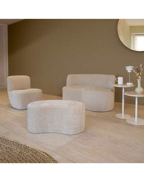 Banc en Velours Côme beige - 80x43x36 cm