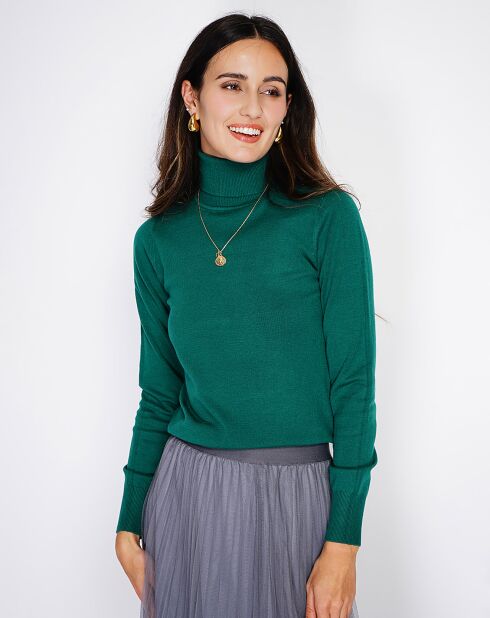 Pull en Cachemire mélangé Camélia vert amazone
