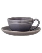 2 Tasses à cappuccino avec soucoupe en Grès Raben grises
