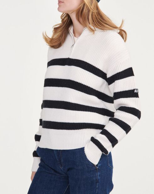 Pull camionneur en Laine mélangée rayé lait