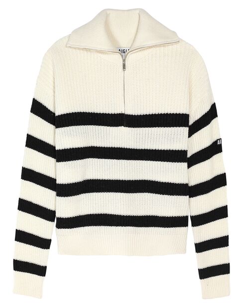 Pull camionneur en Laine mélangée rayé lait