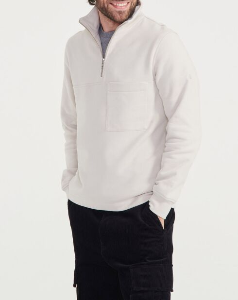 Sweat col zippé sable