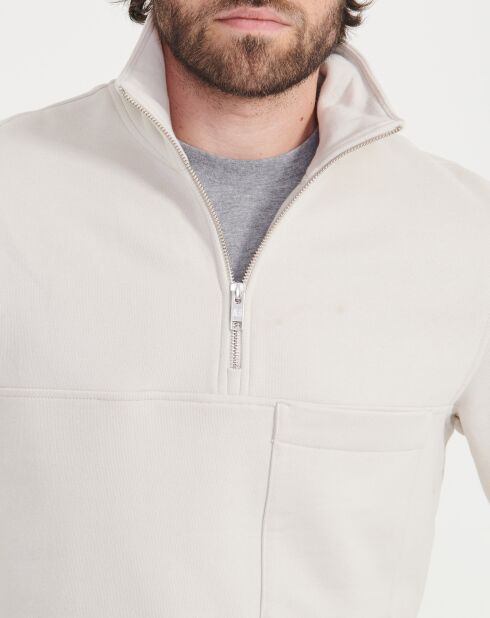Sweat col zippé sable