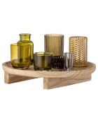 Plateau en Acaccia avec 8 photophores Sanga naturel - D.32xH.15 cm