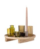 Plateau en Acaccia avec 8 photophores Sanga naturel - D.32xH.15 cm