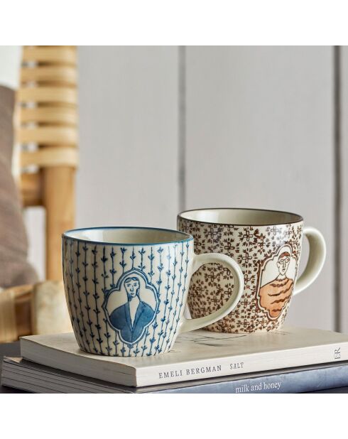 2 Tasses en Grès Tonia bleues - D.7.5xH.8 cm