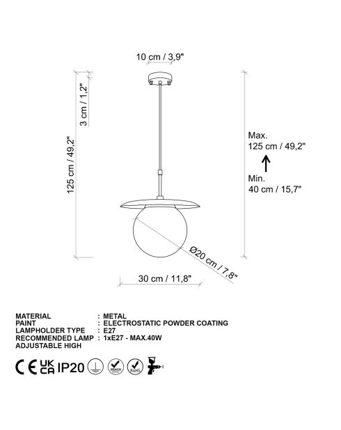 Suspension Anemon noire - 30x125 cm