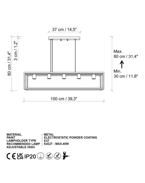 Lámpara negra Kafes - 100x20x20 cm