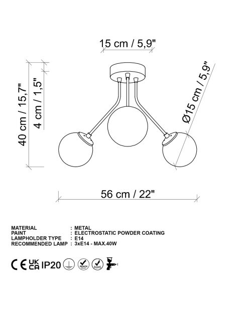 Lampada da soffitto nera Orion - 56x40 cm