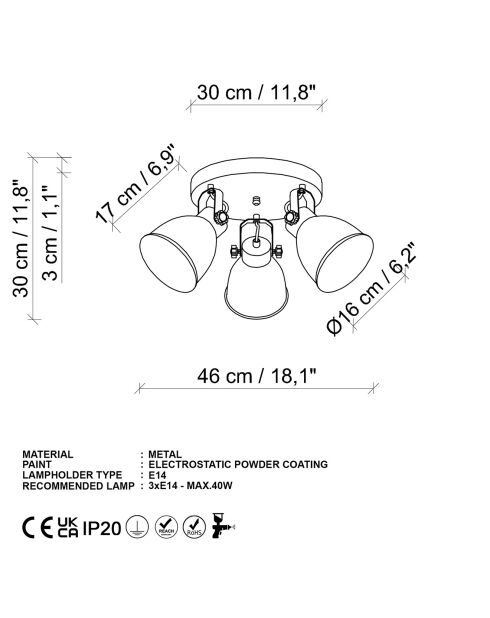 Lampada da soffitto Spotkafasi dorata - 46x30 cm