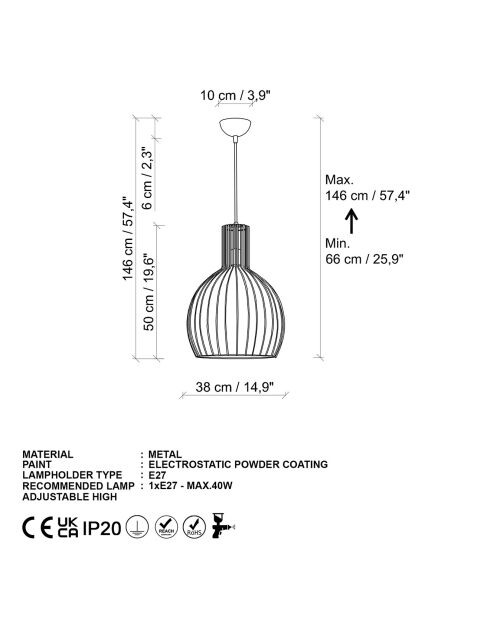 Tabut gouden hanglamp - 38x146 cm