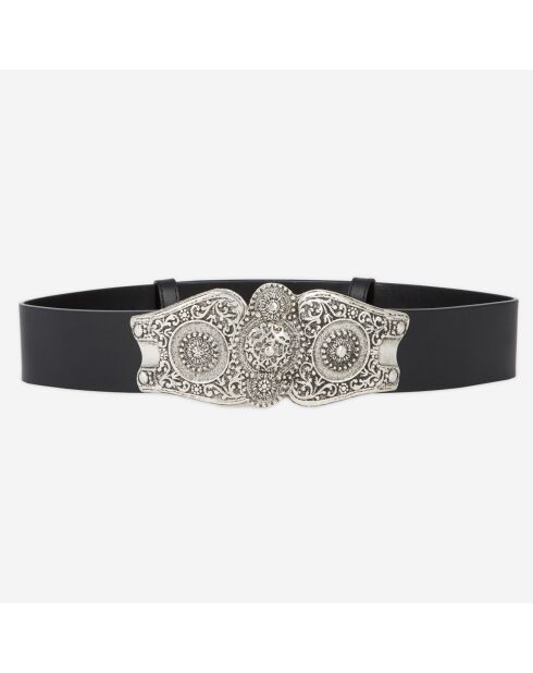 Ceinture Large en Cuir taille haute avec boucle Western noire