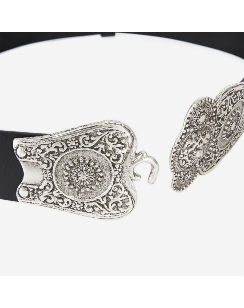 Ceinture Large en Cuir taille haute avec boucle Western noire