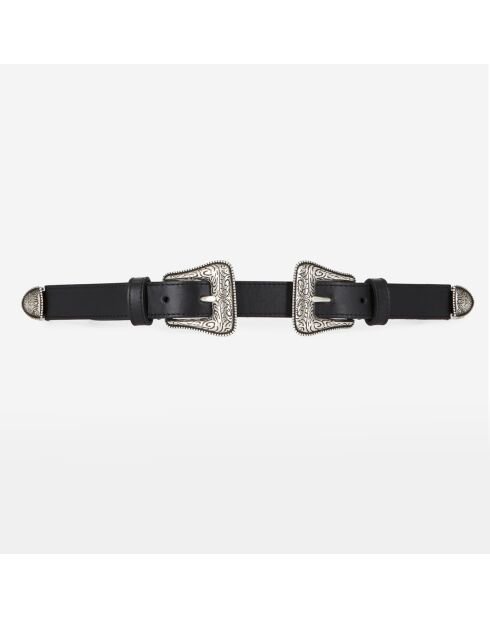 Ceinture en Cuir Double Boucles et Rivets en Metal noire