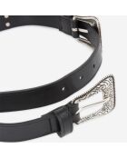 Ceinture en Cuir Double Boucles et Rivets en Metal noire