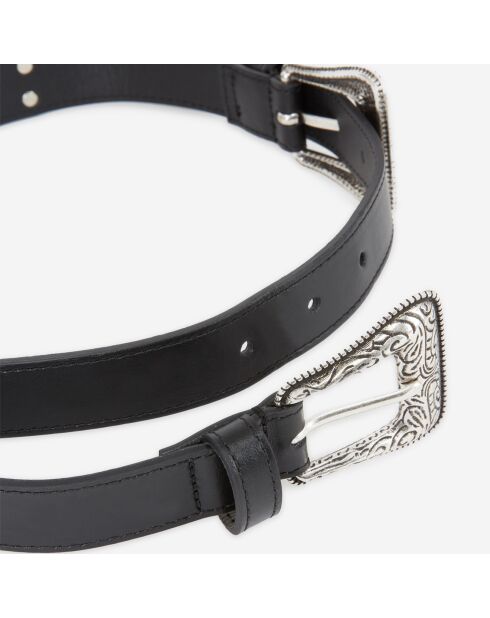 Ceinture en Cuir Double Boucles et Rivets en Metal noire
