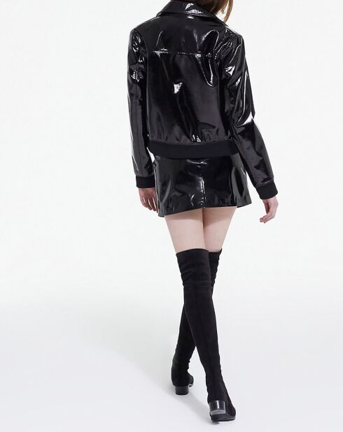Blouson Glossy à Bord Cote et Col Classique noir