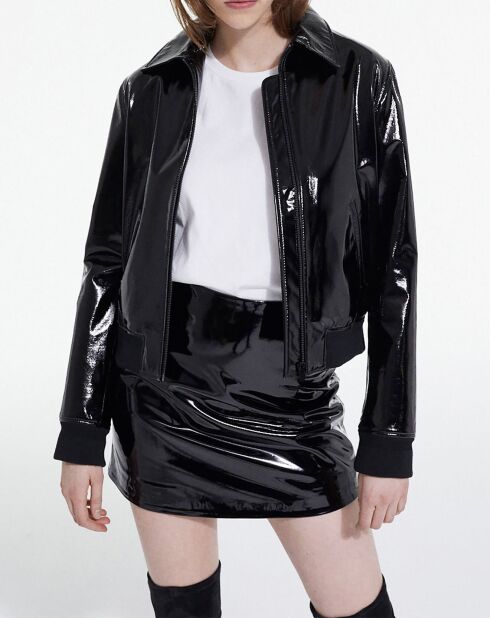 Blouson Glossy à Bord Cote et Col Classique noir