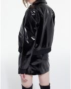 Blouson Glossy à Bord Cote et Col Classique noir