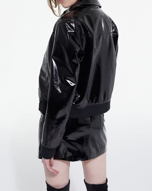 Blouson Glossy à Bord Cote et Col Classique noir
