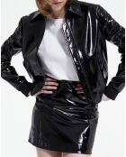 Blouson Glossy à Bord Cote et Col Classique noir