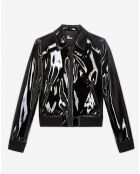 Blouson Glossy à Bord Cote et Col Classique noir