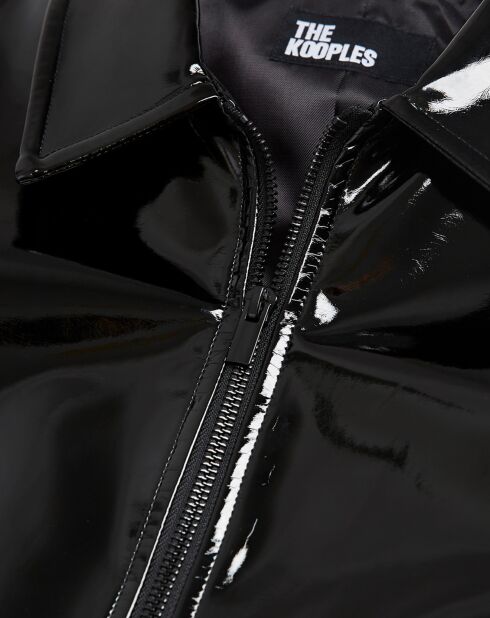 Blouson Glossy à Bord Cote et Col Classique noir