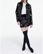Blouson Glossy à Bord Cote et Col Classique noir