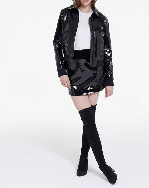 Blouson Glossy à Bord Cote et Col Classique noir